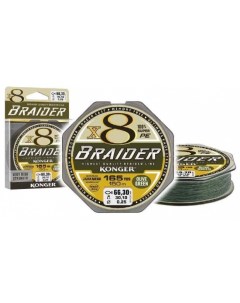 Шнур плетеный рыболовный BRAIDER X8 OLIVE GREEN 150м 0 25 мм Konger