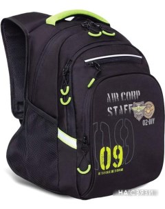Школьный рюкзак RB 050 21 1 черный салатовый Grizzly