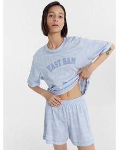 Комплект женский футболка шорты серо лиловый с дизайнерским принтом Mark formelle