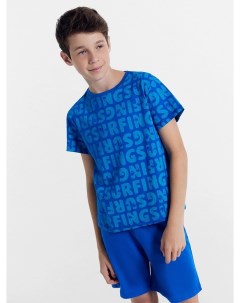 Комплект для мальчиков футболка шорты синий с надписями Mark formelle