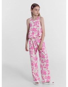 Комплект для девочек топ брюки молочно бежевый с цветами Mark formelle