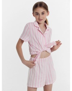 Комплект для девочек рубашка шорты белый в розовую полоску Mark formelle