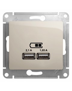 Молочн. Розетка 2*USB (5В/2100мА, 2х5В/1050мА) (без рамки) GSL000933 Glossa