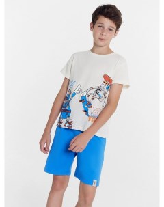 Комплект для мальчиков футболка шорты молочно голубой с печатью Mark formelle