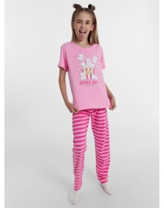 Комплект для девочек футболка брюки розовый в розовую полоску Mark formelle