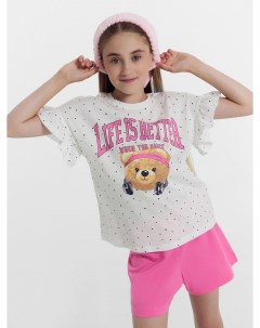 Комплект для девочек футболка шорты бело розовый с мишкой Mark formelle