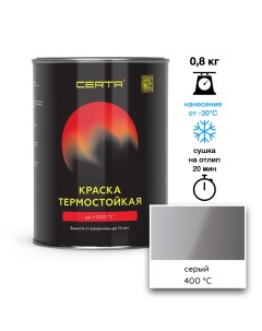 Эмаль термостойкая серый (7040) до 400°С 0,8кг Certa