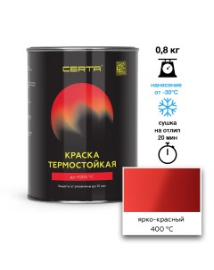 Эмаль термостойкая ярко-красный (3020) до 400°С 0,8кг Certa