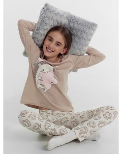 Комплект для девочек джемпер брюки молочно бежевый с ёжиками Mark formelle