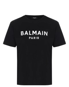 Футболка хлопковая с принтом Balmain