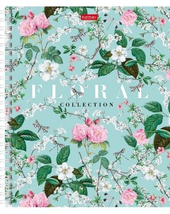 Тетрадь 96л Floral collection с твердой обложкой А5 клетка на гребне Hatber