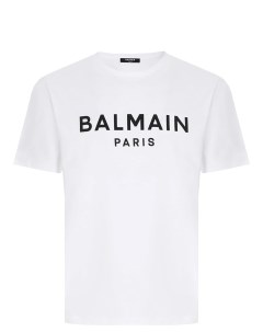 Футболка хлопковая с принтом Balmain