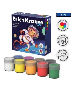 Гуашь 9 цветов по 20 мл Kids Space Animals в картонной коробке Erichkrause