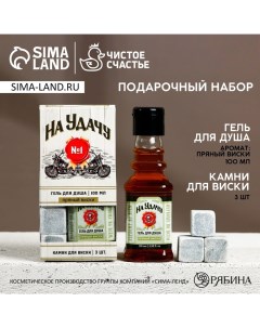 Подарочный набор косметики «На удачу!», гель для душа во флаконе виски 100 мл и камни для виски 3 шт Чистое счастье