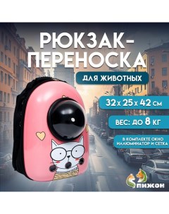 Рюкзак для переноски кошек "Кот учёный", с окном для обзора, 32 х 25 х 42 см, розовый Пижон