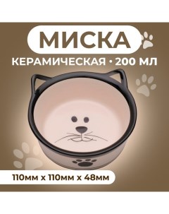 Миска для кошек керамическая "Подмигивающий кот" 200 мл 11 х 4,8 см, бело-черная Пижон