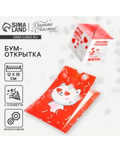 Бум-открытка «Влюблённый кот», сердечки, 12 х 18.5 см Дарите счастье