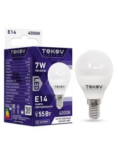 Лампа светодиодная 7 Вт G45 4000 К Е14 176 264В Tokov electric