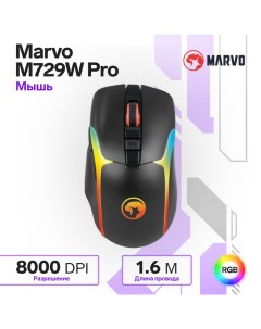 Мышь M729W Pro, игровая,беспроводная, съемный Type-C, оптическая, RGB, 8000 dpi,чёрная  98882 Marvo