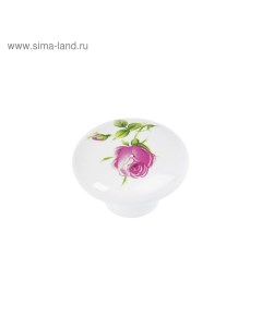 Ручка кнопка FLOWER Ceramics 004 d 38 керамическая белая с рисунком Tundra