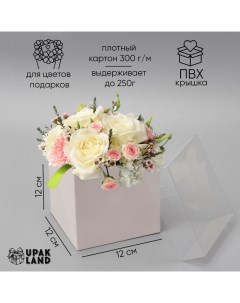 Коробка для цветов с PVC крышкой, 12 х 12 х 12 см, белая Upak land