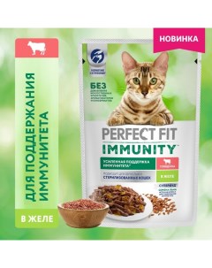 Влажный корм иммунитет для кошек, говядина, лён, пауч, 75 г Perfect fit