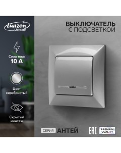 Выключатель Антей 10 А 1 клавиша с подсветкой скрытый серебристый Luazon lighting