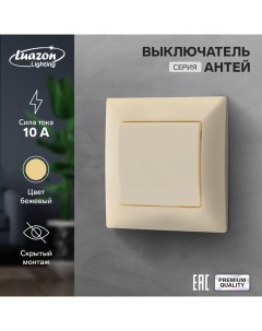 Выключатель Антей 10 А 1 клавиша скрытый бежевый Luazon lighting