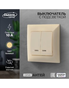 Выключатель Антей 10 А 2 клавиши скрытый с подсветкой бежевый Luazon lighting