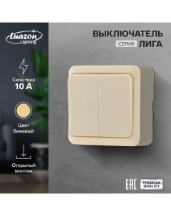 Выключатель Лига 10 А 2 клавиши накладной бежевый Luazon lighting