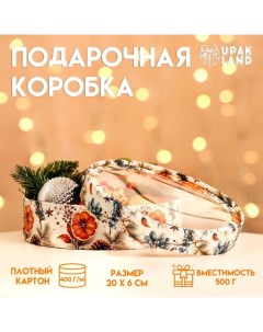 Коробка подарочная новогодняя для макарун тубус с окном "Мандаринки", 20 х 6 см. Upak land