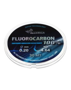 Леска монофильная FX Fluorocarbon 100%, диаметр 0.20 мм, тест 4.64 кг, 30 м, прозрачная Allvega