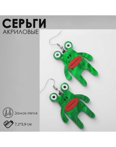 Серьги акрил Лягушки мемы цветные в серебре Queen fair