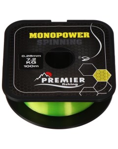 Леска Preмier fishing MONOPOWER Spinning, диаметр 0.28 мм, тест 7.2 кг, 100 м, флуоресцентная желтая Premier fishing