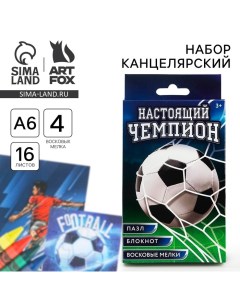 Подарочный набор блокнот - раскраска, мелки 4 шт. «Настоящий чемпион» Artfox