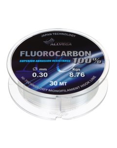 Леска монофильная FX Fluorocarbon 100%, диаметр 0.30 мм, тест 8.76 кг, 30 м, прозрачная Allvega