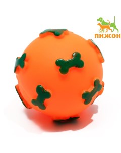 Игрушка пищащая "Мяч Косточки" для собак, 5,5 см, оранжевая Пижон