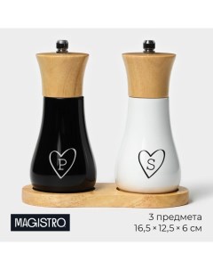 Набор мельниц для специй, 2 предмета, цвет чёрный, белый Magistro