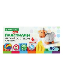 Пластилин мягкий восковой 6 цветов 90 г KIDS со стеком Brauberg