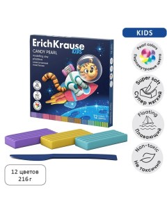 Пластилин 12 цветов 216 г Kids Space Animals Candy Pearl плавающий перламутровый со стеком Erichkrause