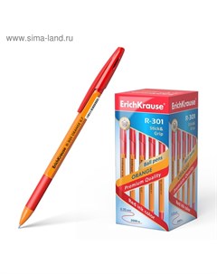 Ручка шариковая R-301 Orange Stick & Grip, узел 0.7 мм, чернила красные, резиновый держатель, длина  Erichkrause