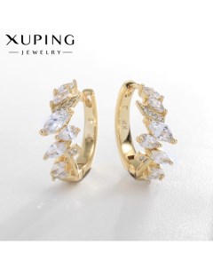 Серьги кольца диадема цвет белый в золоте d 2 см Xuping