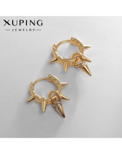 Серьги кольца шипы цвет белый в золоте d 2 см Xuping