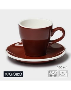 Кофейная пара фарфоровая Coffee time 2 предмета чашка 180 мл блюдце d 14 5 см цвет коричневый Magistro