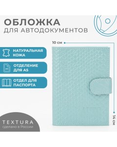 Обложка 2 в 1 для автодокументов и паспорта на кнопке, цвет голубой Textura