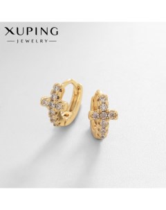 Серьги кольца с фианитом «Крест», белые в золоте, d=1 см Xuping