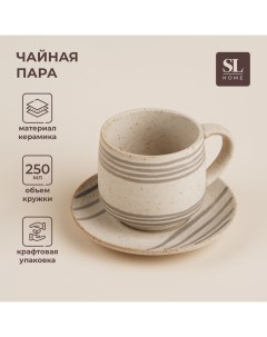 Чайная пара SL Home «Райяс», 2 предмета: чашка 230 мл, блюдце d=12,5 см, керамика, бежевая Sima-land home