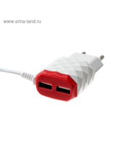 Сетевое зарядное устройство Luazon LCC 25 2 USB 1 А кабель microUSB красно белое Luazon home