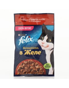 Влажный корм Sensations для кошек говядина томат в желе 75 г Felix