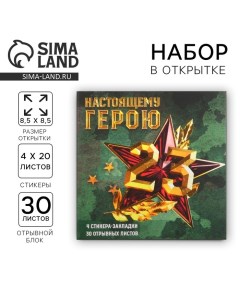 Подарочный набор в открытке «Настоящему герою», стикеры 4х20 л, отрывной блок 30 л Artfox